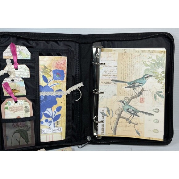 Handcrafted Altered Junk Journal Zipper Binder Dividers Blue Roses8